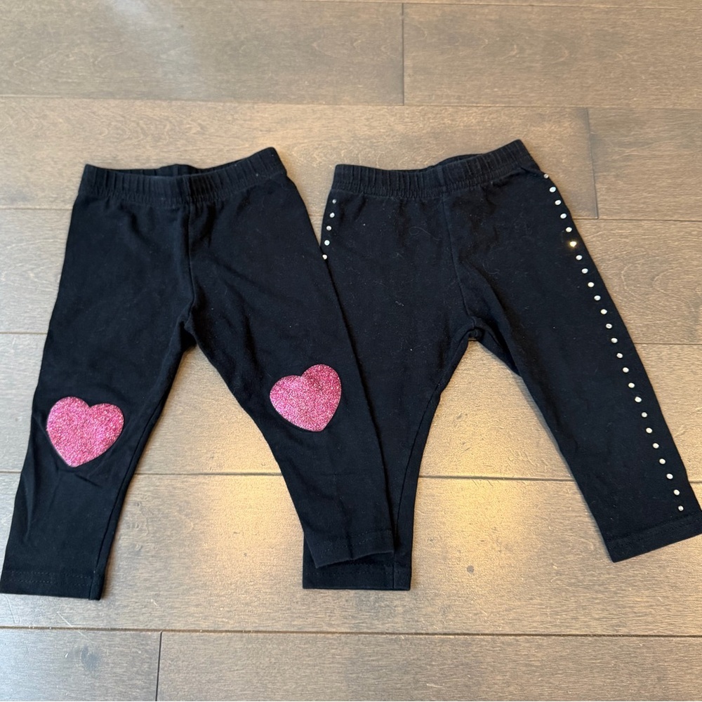Dori Creations Legging BUNDLBlack Kids Leggings with Pink Heart and Stud Details